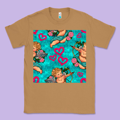 Valentines Day Cupid And Neon Heart Seamless Pattern Classic Tee Designed By Bundleandbundleshop