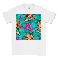 White valentines day cupid and neon heart seamless pattern Classic Tee - BundleAndBundleShop
