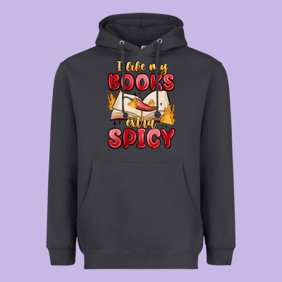 I Like My Books Extra Spicy Heavyweight Hoodie Designed By Maliassmallbusiness