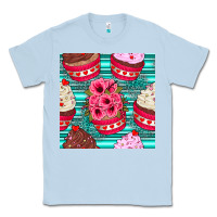 Dusty Blue valentines day flower cupcakes and serape seamless pattern Classic Tee - BundleAndBundleShop