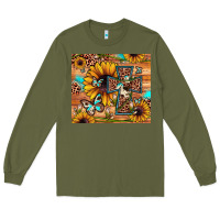 Army Green cross sunflower butterfly Long Sleeve Tee - JahusDesignShop