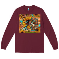 Burgundy cross sunflower butterfly Long Sleeve Tee - JahusDesignShop