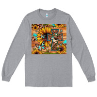 Heather Grey cross sunflower butterfly Long Sleeve Tee - JahusDesignShop