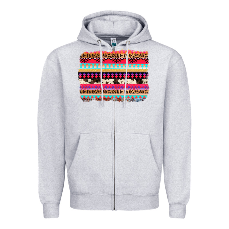 Aztec Western Leopard Cowhide Background Zipper Hoodie by AdoDesignShop | Teevron