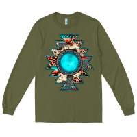 Army Green aztec leopard turquoise gemstone Long Sleeve Tee - JahusDesignShop