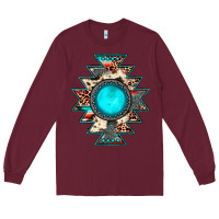 Burgundy aztec leopard turquoise gemstone Long Sleeve Tee - JahusDesignShop