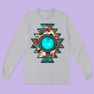 Aztec Leopard Turquoise Gemstone Long Sleeve Tee Designed By Jahusdesignshop