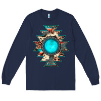 Navy aztec leopard turquoise gemstone Long Sleeve Tee - JahusDesignShop