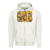 Oatmeal Heather aztec sunflower leopard background Zipper Hoodie - AdoDesignShop