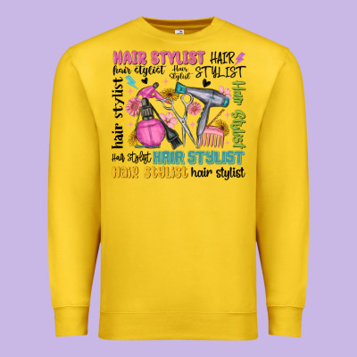 Hair Stylist Typography Premium Sweatshirt Designed By Maliassmallbusiness