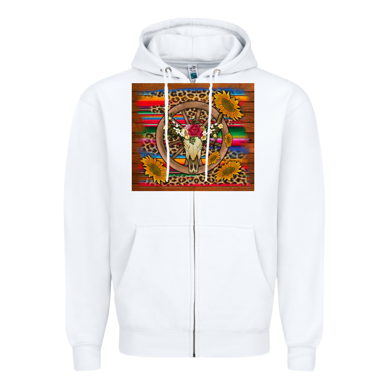 Serape Sunflowers Bull Skull Background Zipper Hoodie by Artiststas | Teevron