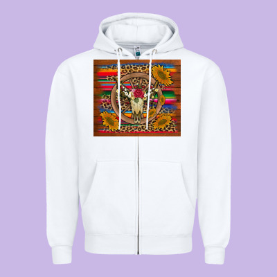 Serape Sunflowers Bull Skull Background Zipper Hoodie Designed By Artiststas