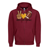 Burgundy peace love football Zipper Hoodie - AdoDesignShop
