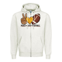 Oatmeal Heather peace love football Zipper Hoodie - AdoDesignShop