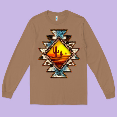 Cowhide Leopard Sunset Aztec Long Sleeve Tee Designed By Jahusdesignshop