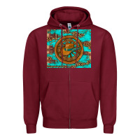 Burgundy cowboy hat turquoise aztec background old wheel Zipper Hoodie - Artiststas