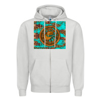 Dove Grey cowboy hat turquoise aztec background old wheel Zipper Hoodie - Artiststas