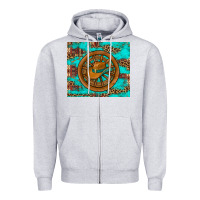 Heather Grey cowboy hat turquoise aztec background old wheel Zipper Hoodie - Artiststas