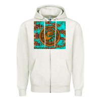 Oatmeal Heather cowboy hat turquoise aztec background old wheel Zipper Hoodie - Artiststas