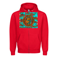 Red cowboy hat turquoise aztec background old wheel Zipper Hoodie - Artiststas