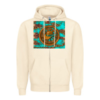 Sandshell cowboy hat turquoise aztec background old wheel Zipper Hoodie - Artiststas
