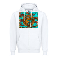 White cowboy hat turquoise aztec background old wheel Zipper Hoodie - Artiststas