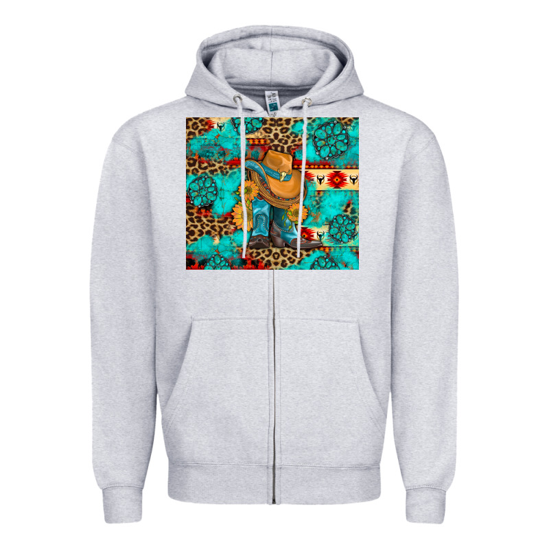 Cowboy Boots With Turquoise And Aztec Zipper Hoodie by Artiststas | Teevron