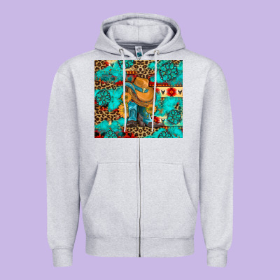 Cowboy Boots With Turquoise And Aztec Zipper Hoodie Designed By Artiststas