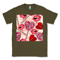 Army Green valentines day lollipops and lips seamless pattern Classic Tee - BundleAndBundleShop