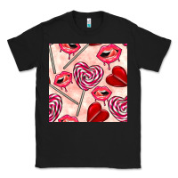 Black valentines day lollipops and lips seamless pattern Classic Tee - BundleAndBundleShop