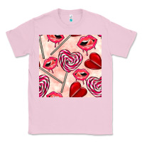 Bubblegum Pink valentines day lollipops and lips seamless pattern Classic Tee - BundleAndBundleShop