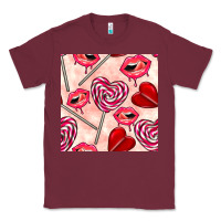 Burgundy valentines day lollipops and lips seamless pattern Classic Tee - BundleAndBundleShop