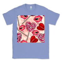 Colony Blue valentines day lollipops and lips seamless pattern Classic Tee - BundleAndBundleShop