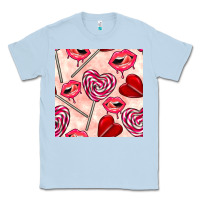 Dusty Blue valentines day lollipops and lips seamless pattern Classic Tee - BundleAndBundleShop