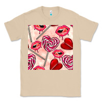 Mushroom valentines day lollipops and lips seamless pattern Classic Tee - BundleAndBundleShop