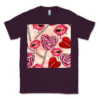 Plum valentines day lollipops and lips seamless pattern Classic Tee - BundleAndBundleShop