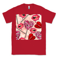 Red valentines day lollipops and lips seamless pattern Classic Tee - BundleAndBundleShop