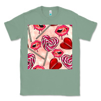Sage valentines day lollipops and lips seamless pattern Classic Tee - BundleAndBundleShop