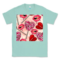 Seafoam valentines day lollipops and lips seamless pattern Classic Tee - BundleAndBundleShop