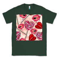 Sports Green valentines day lollipops and lips seamless pattern Classic Tee - BundleAndBundleShop