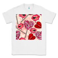 White valentines day lollipops and lips seamless pattern Classic Tee - BundleAndBundleShop
