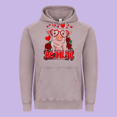 Be Mine Valentine's Day Baby Pig Vintage Hoodie Designed By Ranaportraitstore