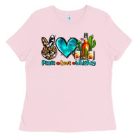 Bubblegum Pink peace love whiskey Ladies Tee - AdoDesignShop