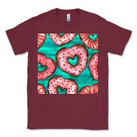 Burgundy valentines day heart donuts seamless pattern Classic Tee - BundleAndBundleShop