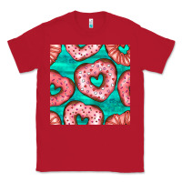 Red valentines day heart donuts seamless pattern Classic Tee - BundleAndBundleShop