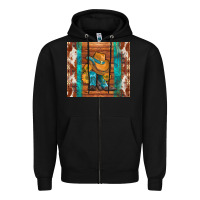 Black cowboy boots turquoise aztec cowhide Zipper Hoodie - Artiststas