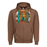 Chestnut cowboy boots turquoise aztec cowhide Zipper Hoodie - Artiststas