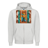 Dove Grey cowboy boots turquoise aztec cowhide Zipper Hoodie - Artiststas
