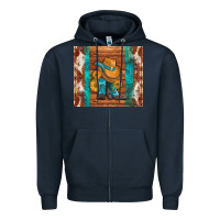 Navy cowboy boots turquoise aztec cowhide Zipper Hoodie - Artiststas