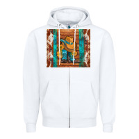 White cowboy boots turquoise aztec cowhide Zipper Hoodie - Artiststas